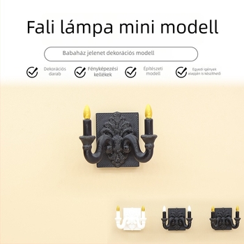 Miniatűr babaház jelenet falikarral és mini otthonmodellekkel