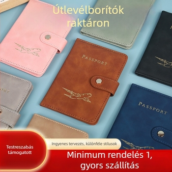 Bőr útlevél-tároló és utazási dokumentumokhoz készült tartó, fémszíj-zárral, testreszabható logó, hordozható jegytároló