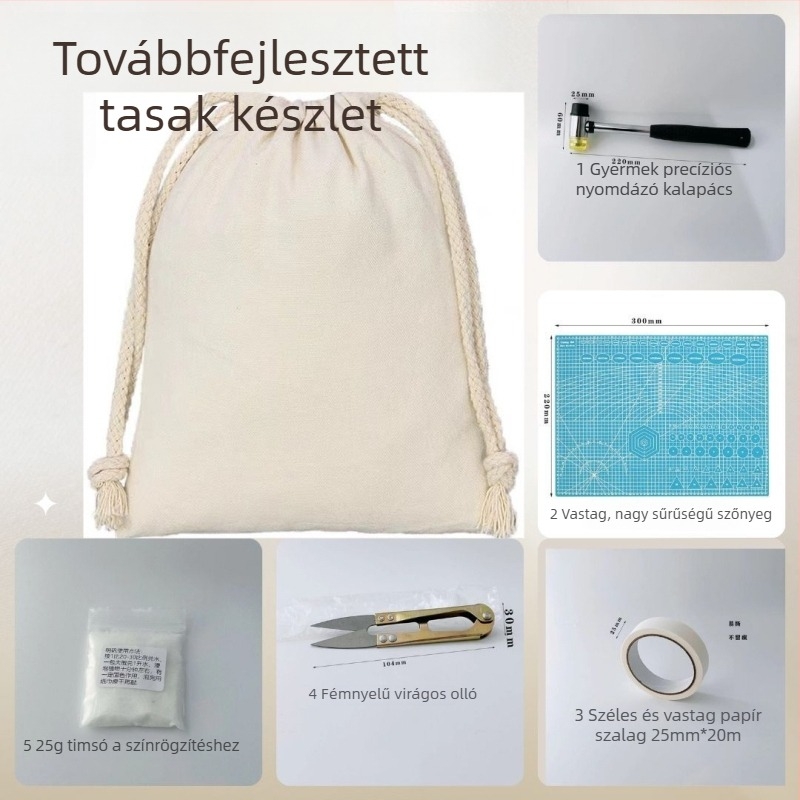 Levélnyomtató DIY textilnyomó készlet gyerekeknek — gumírozott fejű fa kalapács és eszközök