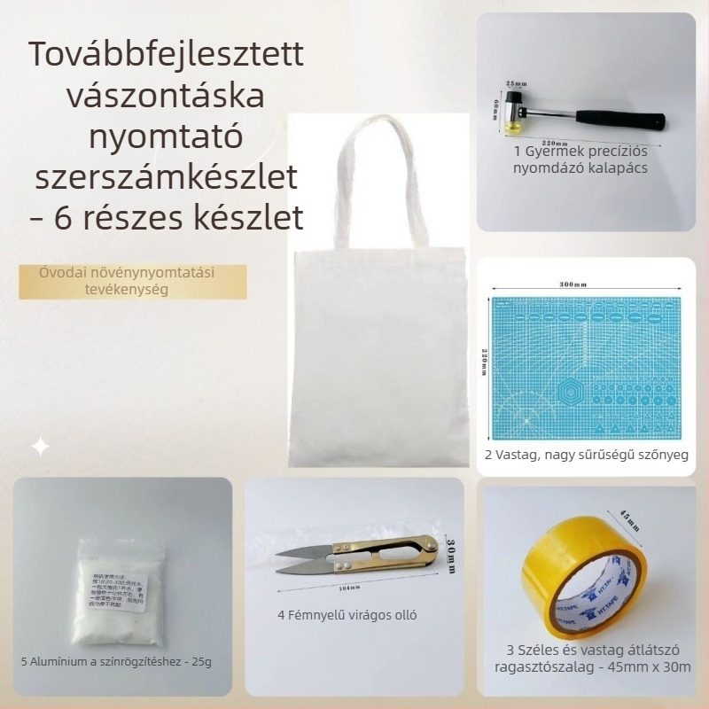 Levélnyomtató DIY textilnyomó készlet gyerekeknek — gumírozott fejű fa kalapács és eszközök