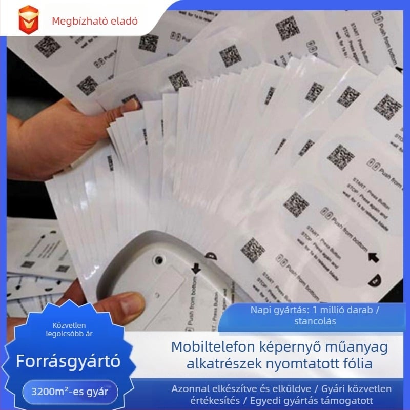 Személyre szabott PVC elektrosztatikus védőfólia ragasztó nélkül, önszívó hatású, átlátszó nyomtatott fólia okostelefon LCD-kijelzőkhöz és műanyag alkatrészekhez