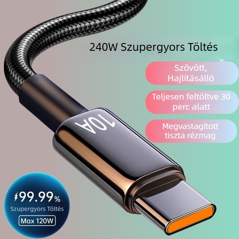 Nylon szövött USB-C adatkábel, gyors töltés Huawei, Honor, Xiaomi, OPPO, Vivo és iPad számára