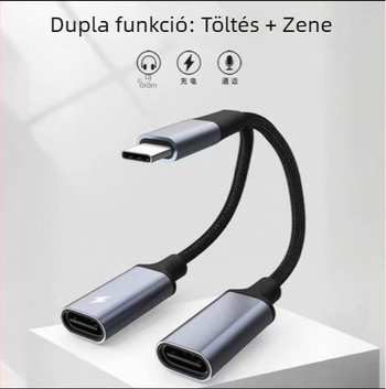 Type-C-ről két USB-C női adapter gyors töltéssel, DAC-dekóderrel, mobiltelefonokra és számítógépekre