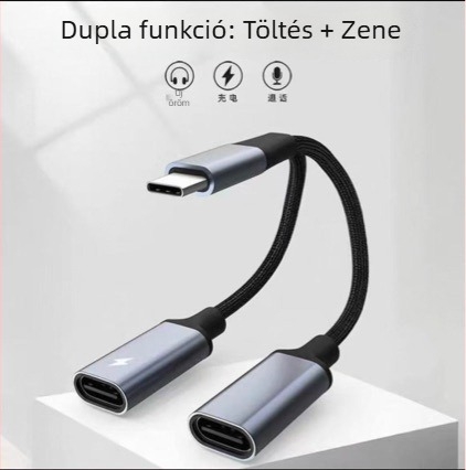 Type-C-ről két USB-C női adapter gyors töltéssel, DAC-dekóderrel, mobiltelefonokra és számítógépekre