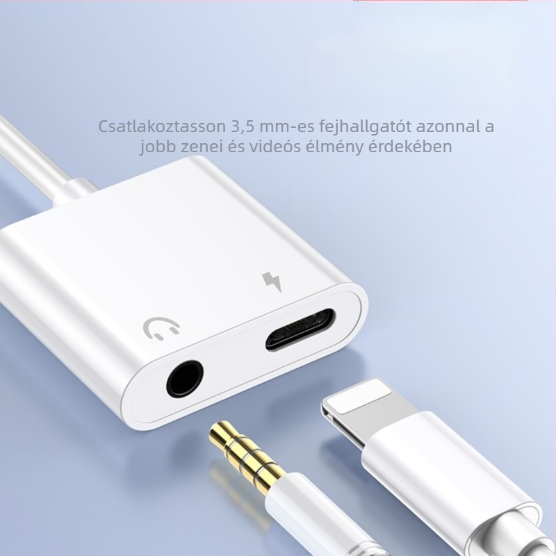 3,5 mm–Lightning fejhallgató audio adapter kábel – 2 az 1-ben Apple készülékekhez
