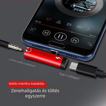 Type-C adapter Huawei/Xiaomi Android telefonokra, fejhallgató hangátalakító, 2 az 1-ben töltés
