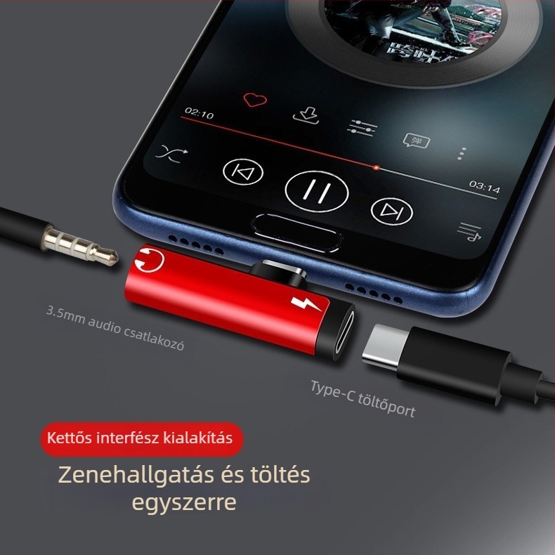 Type-C adapter Huawei/Xiaomi Android telefonokra, fejhallgató hangátalakító, 2 az 1-ben töltés