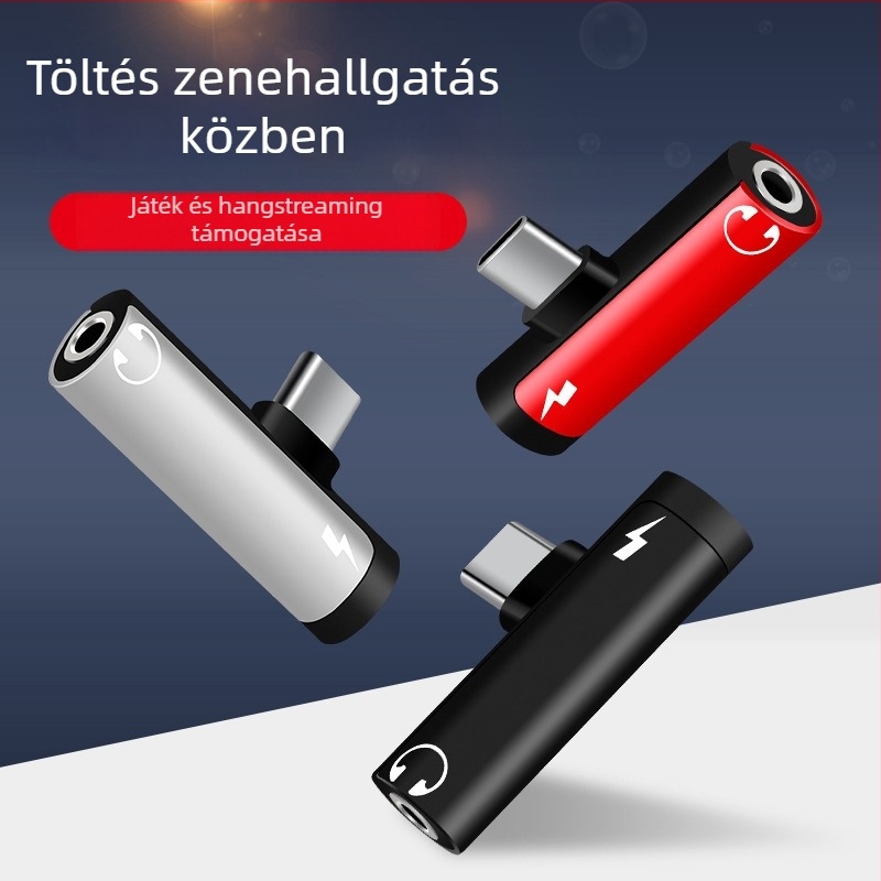 Type-C adapter Huawei/Xiaomi Android telefonokra, fejhallgató hangátalakító, 2 az 1-ben töltés