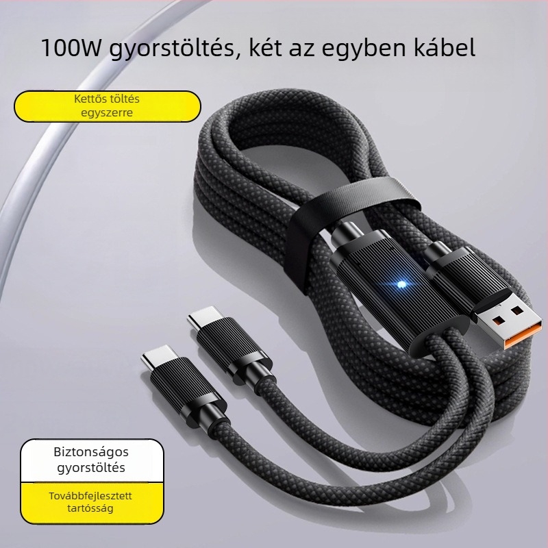 Légző fényű adatkábel, egytől kettőig, 2 az 1-ben, USB Type-C 6A, kompatibilis Huawei és Apple iPhone 17