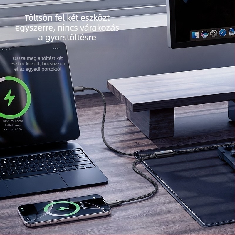 Légző fényű adatkábel, egytől kettőig, 2 az 1-ben, USB Type-C 6A, kompatibilis Huawei és Apple iPhone 17