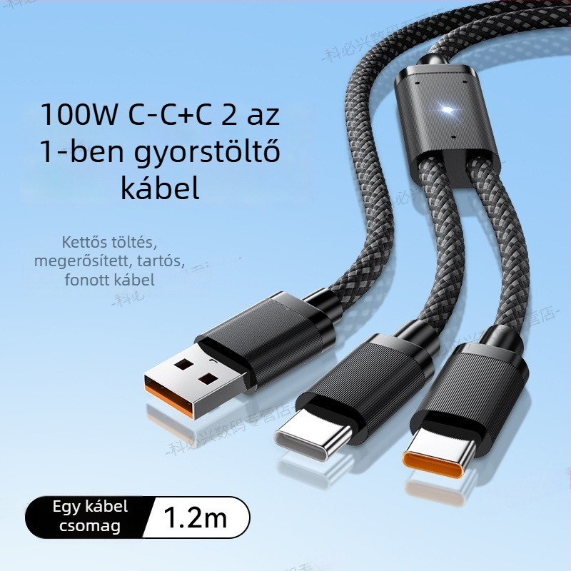 Légző fényű adatkábel, egytől kettőig, 2 az 1-ben, USB Type-C 6A, kompatibilis Huawei és Apple iPhone 17