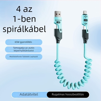 65W autós rugós töltőkábel kétkimenetellel – Lightning és USB-C, 1,5 m, gyorstöltés