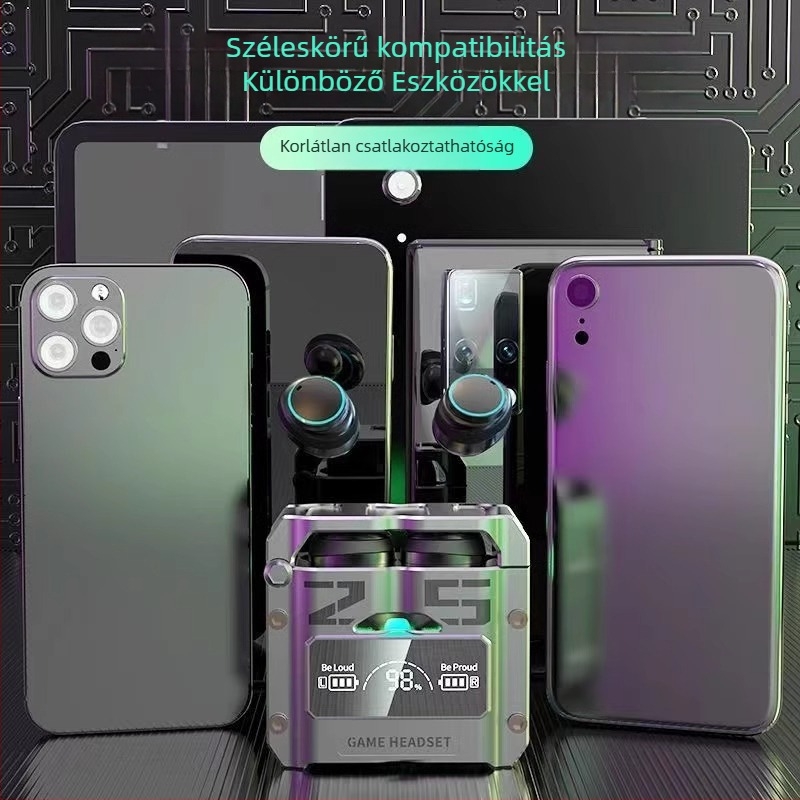 M25 Bluetooth fülhallgató vezeték nélküli érintéses vezérléssel, fém mech-stílus, alacsony energiafogyasztás, e-sport játékokhoz, digitális kijelző