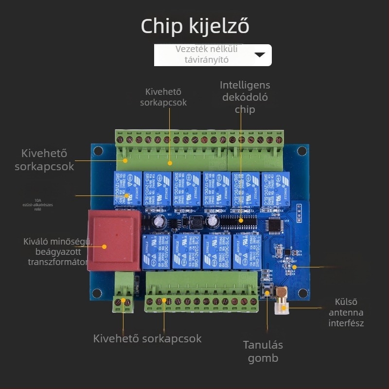 LGW-W10RX vezeték nélküli távirányító kapcsoló önzáró funkcióval és vészleállítással, többcsatornás kimenet elosztó dobozhoz, ipari vezérlő