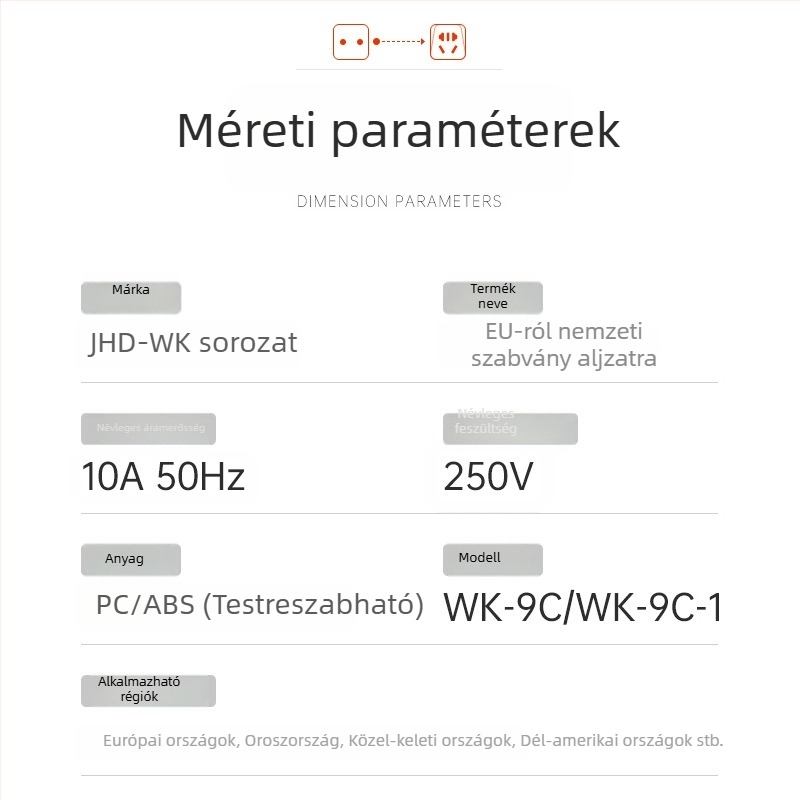 Német–európai szabványú többfunkciós utazási adapter, kétpin aljzathoz
