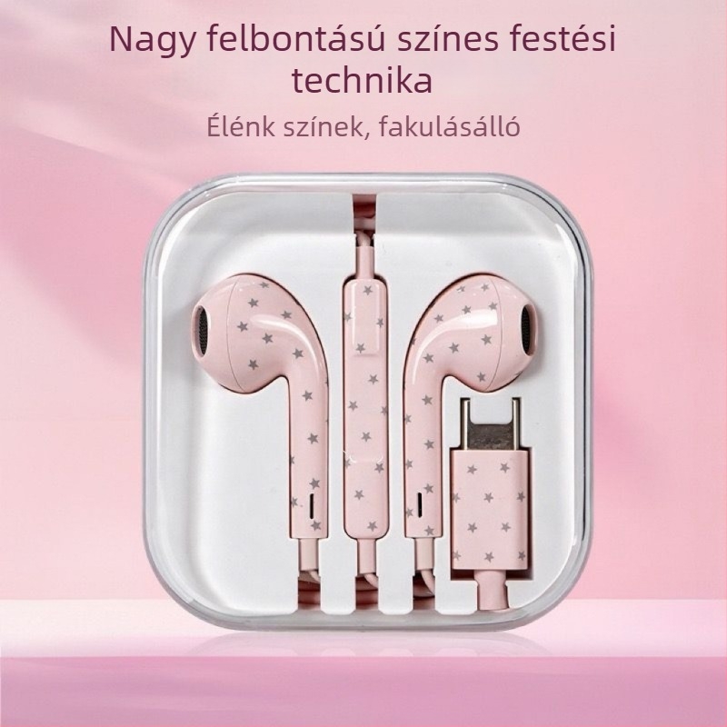 Distant Place Y sorozat vezetékes fülhallgatók víztranszfer nyomtatással, csillagokkal díszített dizájn, mikrofon, Type-C csatlakozó