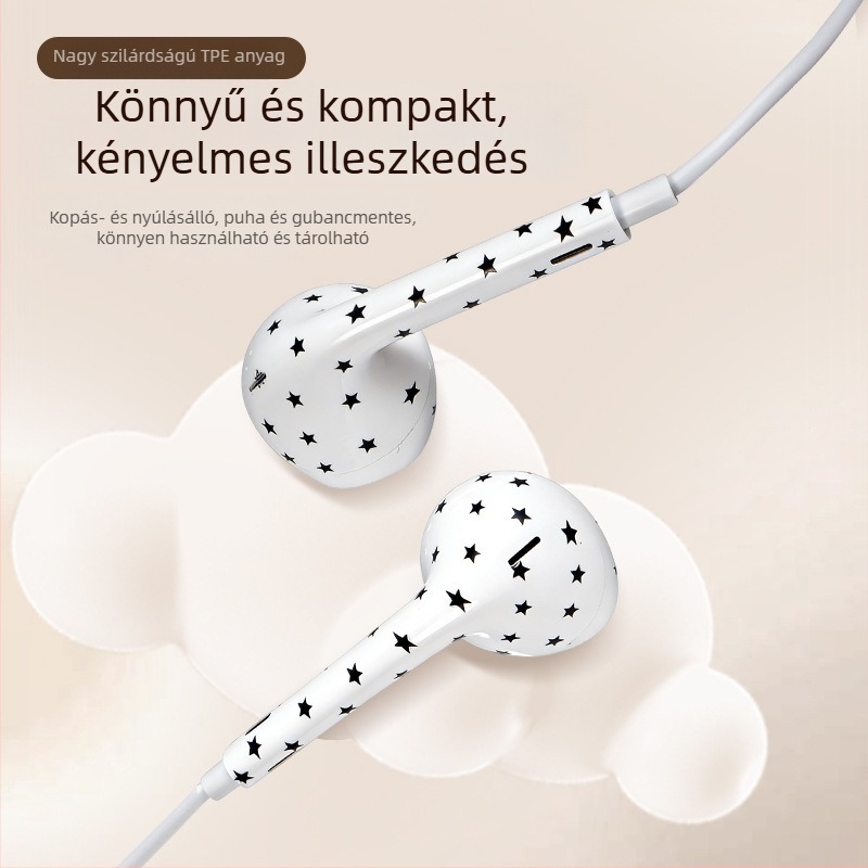 Distant Place Y sorozat vezetékes fülhallgatók víztranszfer nyomtatással, csillagokkal díszített dizájn, mikrofon, Type-C csatlakozó