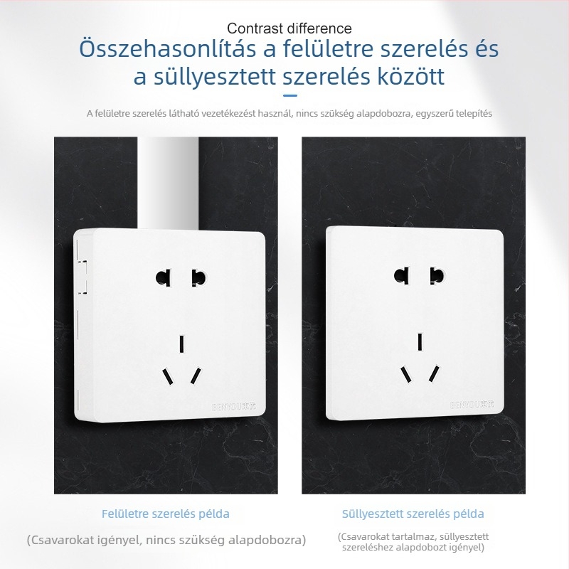 86-típusú felületre szerelt kapcsoló és falipanel, 20 lyuk, 3 aljzat, 10A, ultra vékony