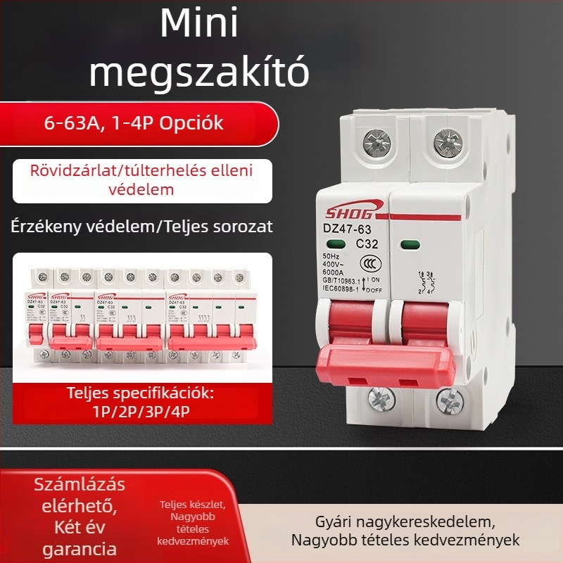 DZ47-2P miniatűr kismegszakító, sínre szerelhető típus, C45, 32A