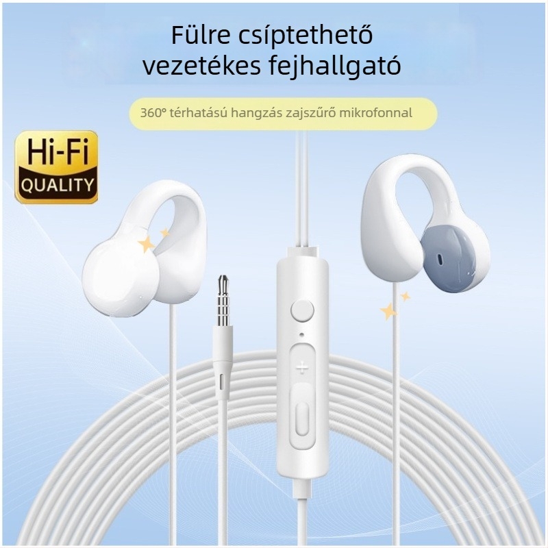 Kábeles klipszes fejhallgató, USB-C / 3,5 mm, kiváló hangminőség, tartós, nem-belefúrt kialítás, univerzális telefonokhoz és számítógépekhez, hosszabbító kábel