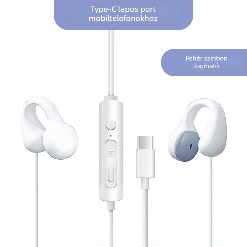 Kábeles klipszes fejhallgató, USB-C / 3,5 mm, kiváló hangminőség, tartós, nem-belefúrt kialítás, univerzális telefonokhoz és számítógépekhez, hosszabbító kábel