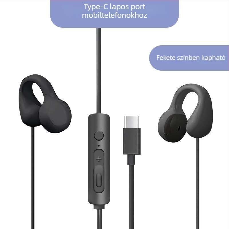 Kábeles klipszes fejhallgató, USB-C / 3,5 mm, kiváló hangminőség, tartós, nem-belefúrt kialítás, univerzális telefonokhoz és számítógépekhez, hosszabbító kábel