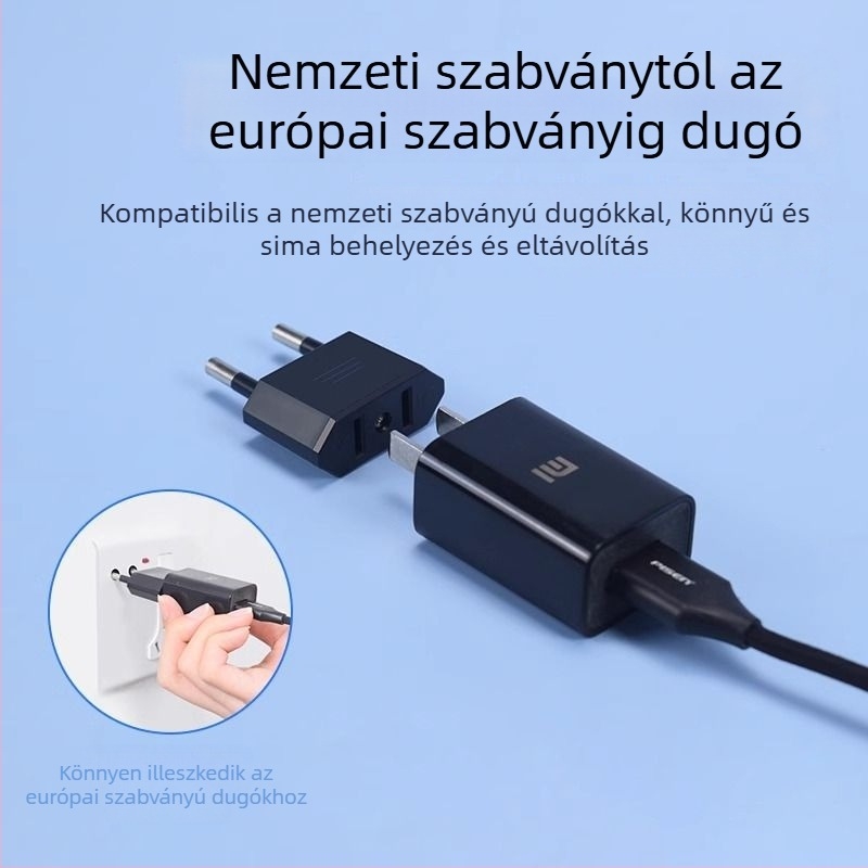 EU–US dugaszoló adapter, 4.0 mm EU dugaszolóról US dugaszolóra, két körösről két sík érintkezőre