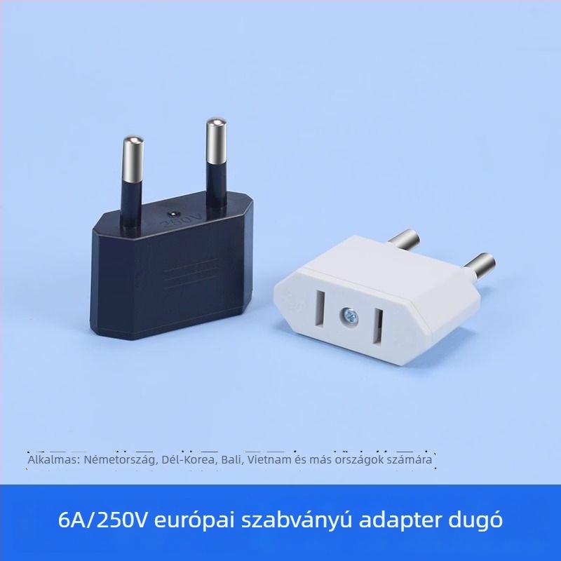 EU–US dugaszoló adapter, 4.0 mm EU dugaszolóról US dugaszolóra, két körösről két sík érintkezőre
