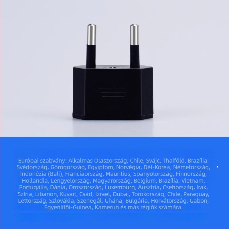 EU–US dugaszoló adapter, 4.0 mm EU dugaszolóról US dugaszolóra, két körösről két sík érintkezőre