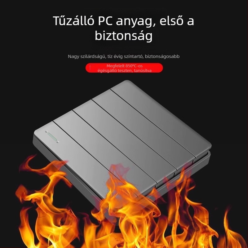 86-os típusú ötágú falkapcsoló, rejtett szerelés, szürke panel a nappali világításához