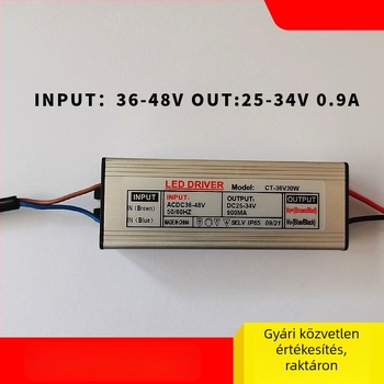 LED alacsonyfeszültségű állandó áramú meghajtó, 30W, bemenet 36V AC/DC, izolált, vízálló, 5 éves garancia