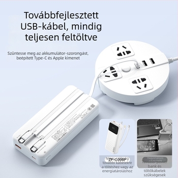 3C-tanúsítvánnyal rendelkező gyors töltésű powerbank, nagy kapacitás, beépített kábel, intelligens digitális kijelző, PD gyors töltés, 20000mAh