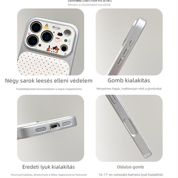 Kaia koreai stílusú minimalist tok piros pöttyökkel és tacskó ábrával iPhone 17 Pro Max-hoz