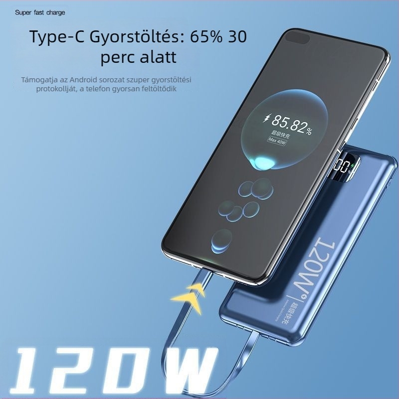 3C-tanúsítvánnyal, 120W gyors töltéssel, 20000mAh power bank, hordozható nagy kapacitású energiaforrás egyedi logóval