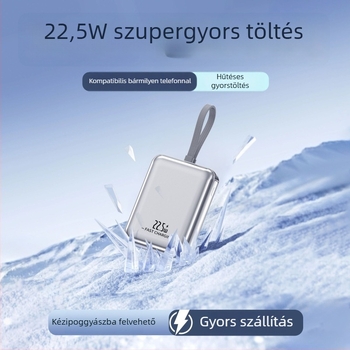 Új 22,5W gyorstöltésű power bank 10000mAh, nagy kapacitású hordozható töltő beépített kábellel