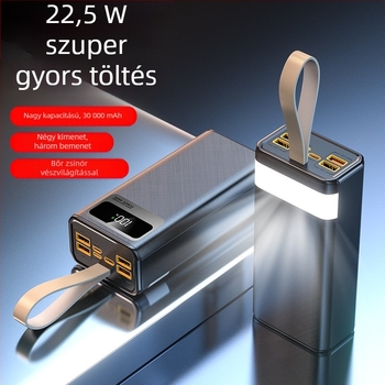 30000 mAh Power Bank, 22,5W PD gyors töltés, nyakpántos, hordozható