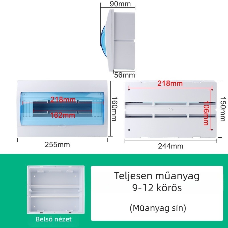 Háztartási műanyag elosztódoboz, 2/3/4/6/8/12 körrel, kis megszakítóval és áramütés elleni védelemmel, világítási doboz