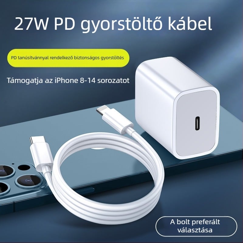 PD27W gyorstöltő kábel készlet iPhone 13/12-höz — Lightning és USB-C adatkábel