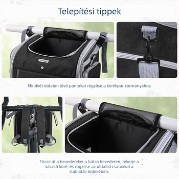 Kerékpárvázra szerelhető kutyaszállító táska, nagy kapacitású, bővíthető kerékpárkosár, repülőútra jóváhagyott