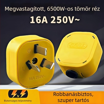 GB-szabványú háromtűs, háromfázisú dugó, 6000W, gumírozott burkolat, tiszta réz, 10A