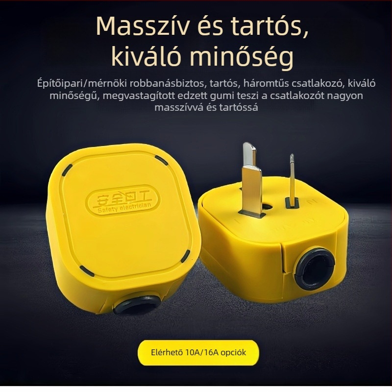 GB-szabványú háromtűs, háromfázisú dugó, 6000W, gumírozott burkolat, tiszta réz, 10A