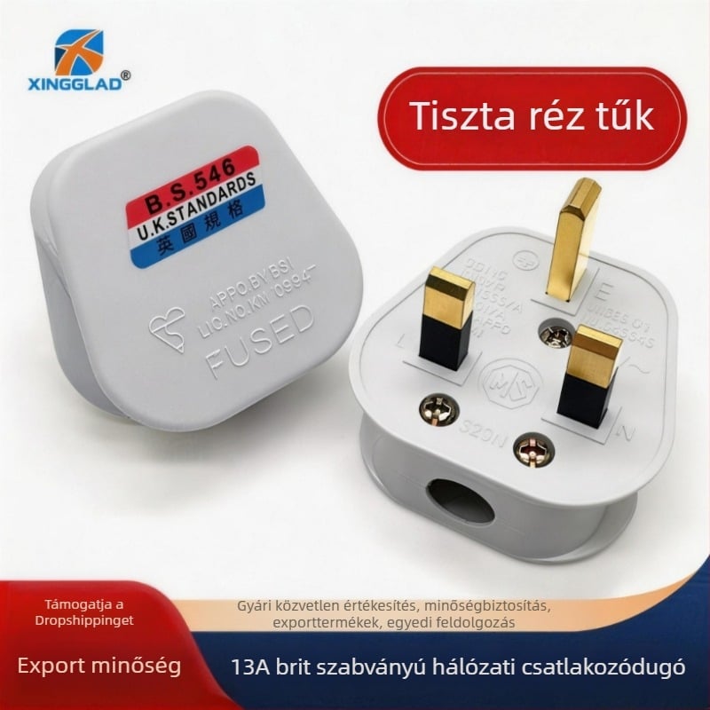 13A brit szabvány dugó, tiszta réz, UK verzió, hárompin-es tápcsatlakozó biztosítékkal