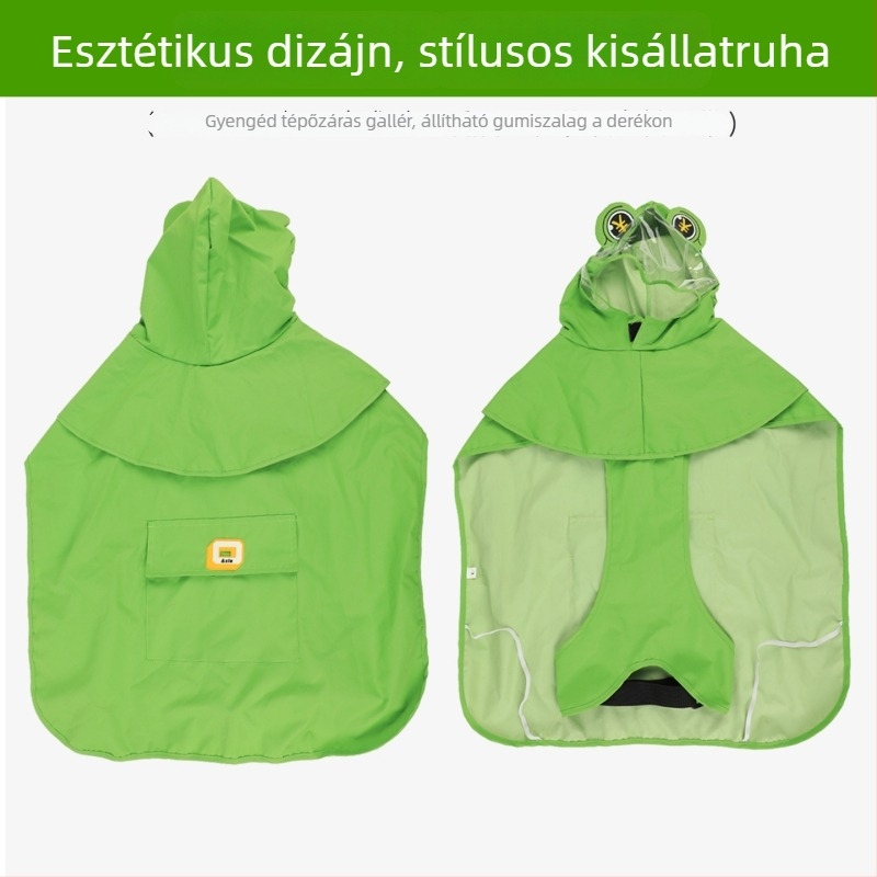 Kutyás esőkabát béka poncsóval, kis és közepes méret, vízálló, teljes lefedettség