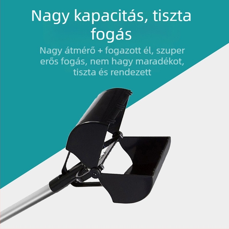 Hosszú nyelű kutyaürülék-gyűjtő, klipsz a zacskókhoz, kis- és nagytestű kutyáknak