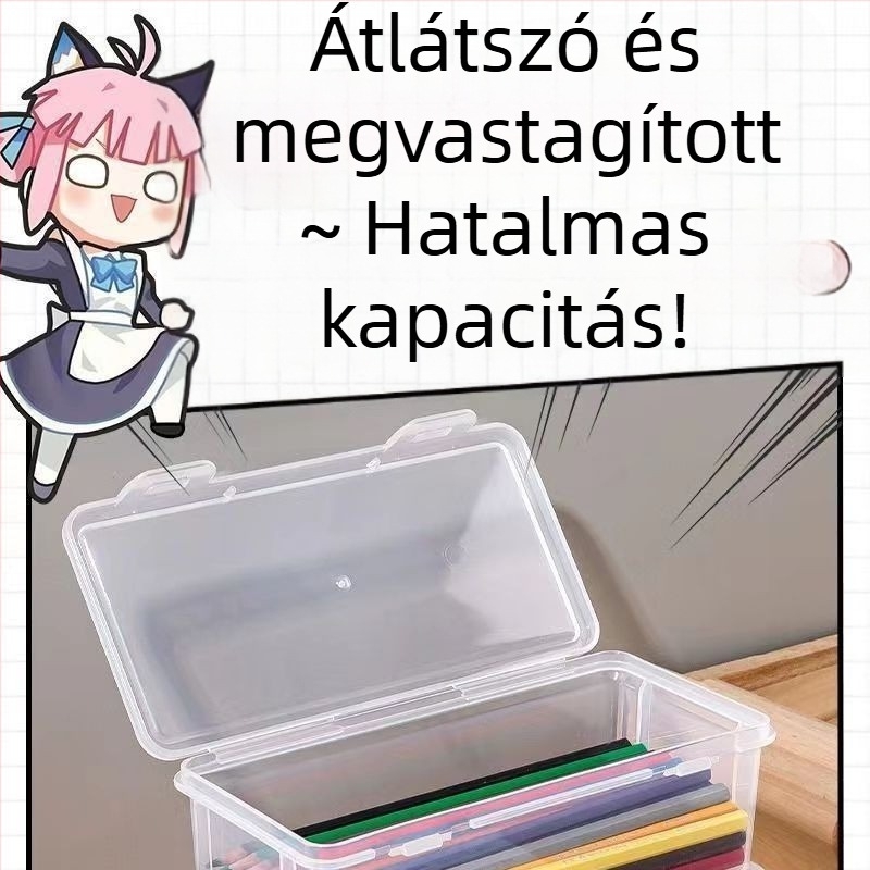 Átlátszó, nagy kapacitású ceruza- és filctartó