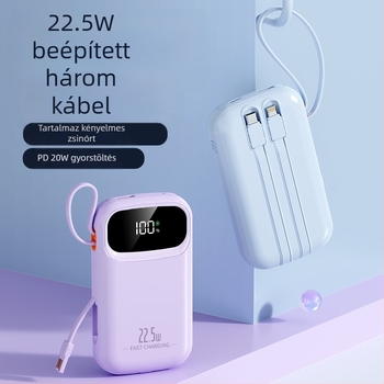 Beépített kábeles power bank 22,5W gyors töltéssel, hordozható, 10000 mAh, egyedi logó