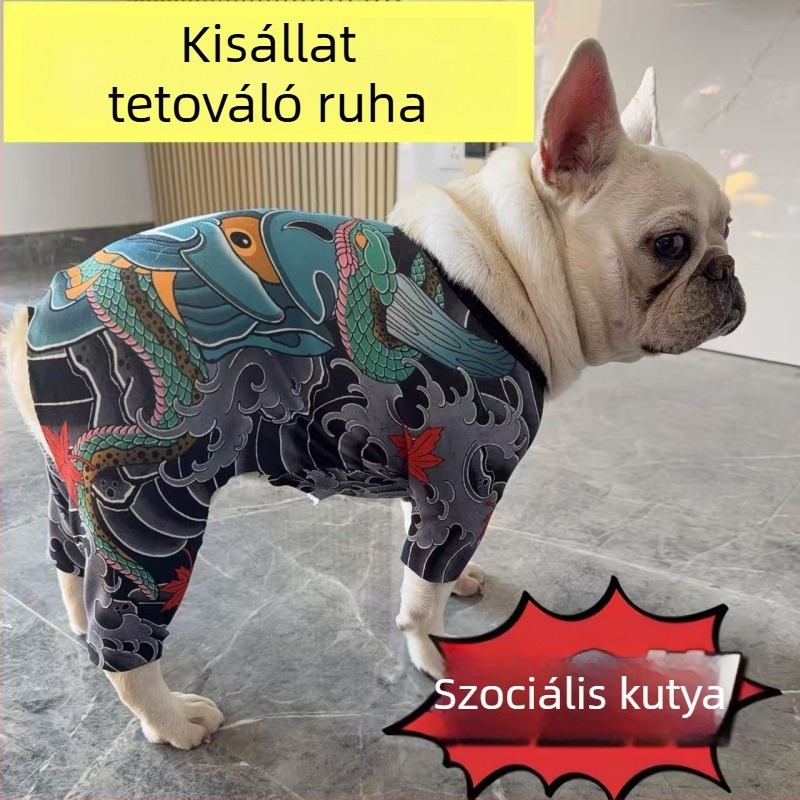 Tatuálás mintás kutyapóló Francia bulldog, mopsz, corgi és bully fajtáknak – minden évszakban viselhető