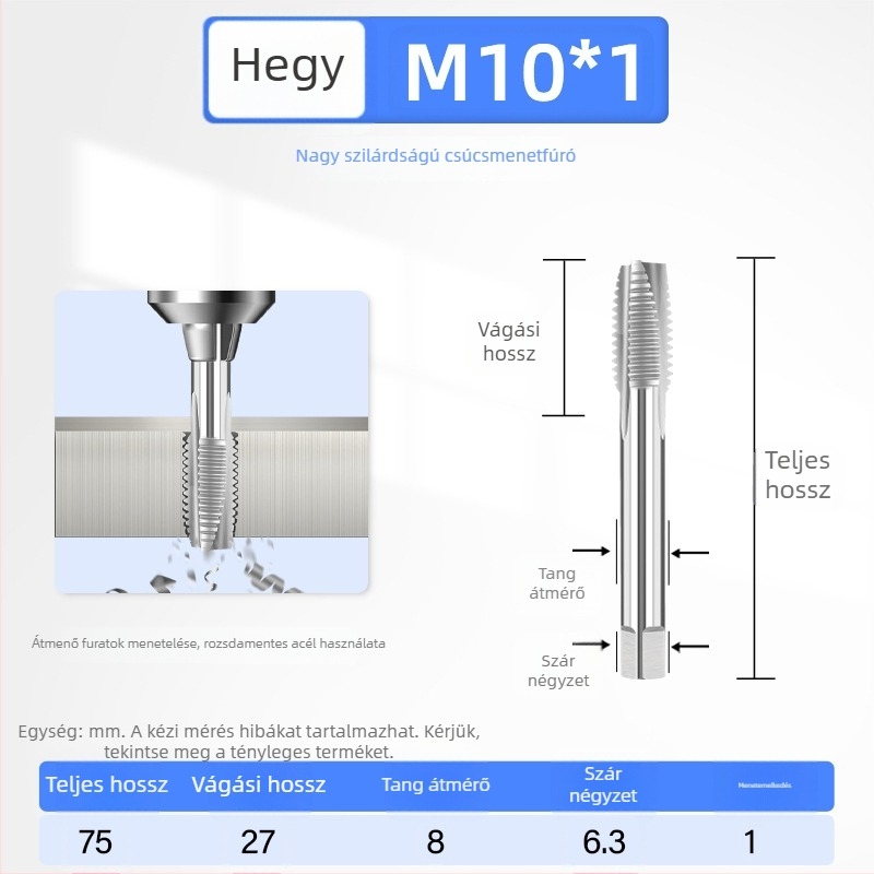 Titán bevonatú nagy szilárdságú menetfúró 304-es rozsdamentes acélhoz, méretek M3–M12