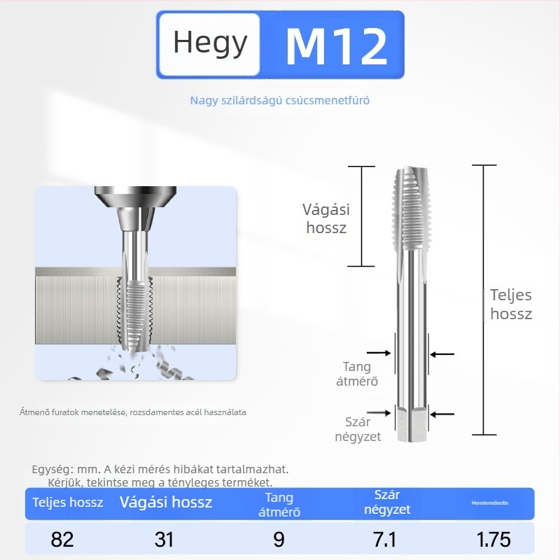 Titán bevonatú nagy szilárdságú menetfúró 304-es rozsdamentes acélhoz, méretek M3–M12