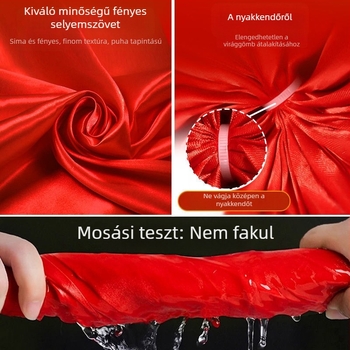 Vörös leleplező kendő ceremóniához, textil jel, virágos gömb, vörös selyem anyag, textil plakett, házavatóra alkalmas